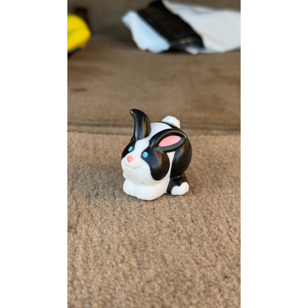 Fisher Price Little People Black White Bunny Rabbit Animal Figure Blue Eyes